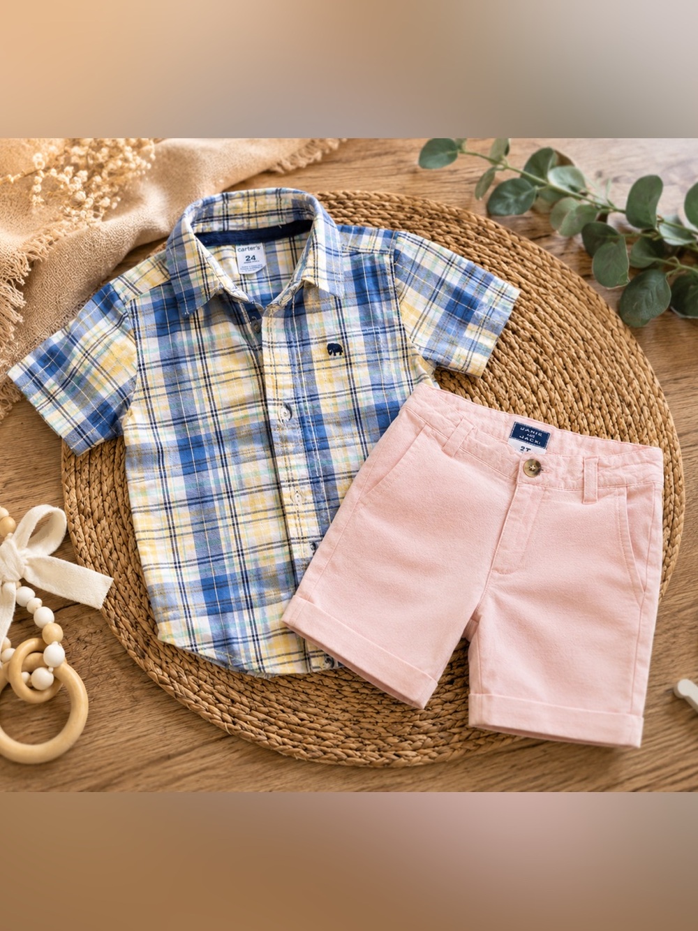 2-Piece Toddler Outfit Set - Janie and Jack Shorts + Carter’s Plaid Short 2T